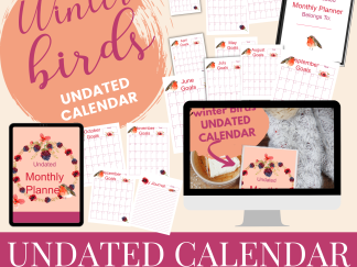 Winter Birds themed Calendar with Journal page previews
