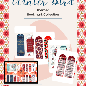 Bird themed bookmarks depicted in preview style graphics with small pictures of all the products for the collection