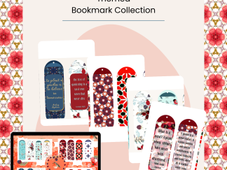 Bird themed bookmarks depicted in preview style graphics with small pictures of all the products for the collection