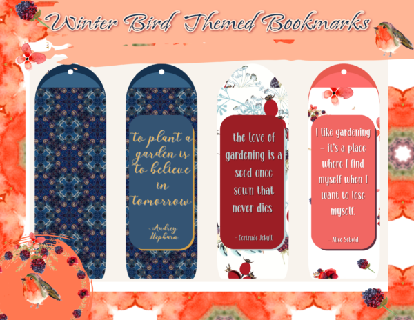 more bookmark previews with gardening quotes on them and a peachy patterned background