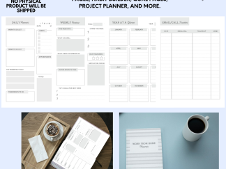 Work from Home Planner, Minimalist Black & White Design, Save Ink, Printable