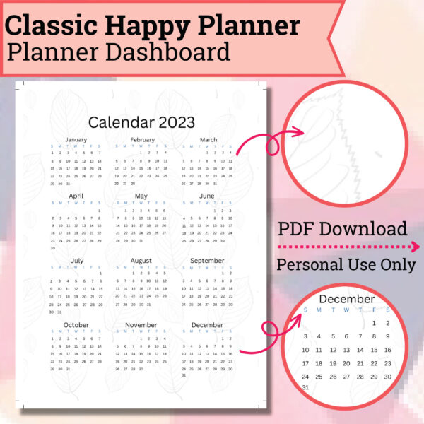 Planner Dashboard_Year at a Glance Calendar 2023