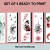 Set of 5 Japanese Themed Printable Bookmarks oriental design home printable PDF instant download - Image 3