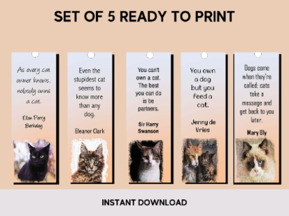Set of 5 Cat Printable Bookmarks home printable PDF instant download - Image 3