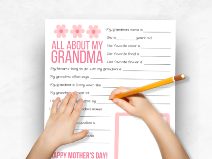 All About Grandma Questionnaire Pink, Mother's Day Printable Gift for Grandmother - Image 4