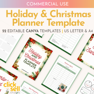 Holiday Planner Editable Canva Template | Commercial Use | A4 / US letter sizes | Holiday, event, gift giving, and secret santa planner