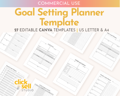 Goal setting planner Editable Canva Template | Commercial Use | Instant digital download | Fully customisable SMART goals planner / trackers