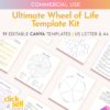 Wheel of Life Editable Canva Template Kit | Commercial Use | PLR Fully Customisable Life Wheel worksheets for coaches and resellers
