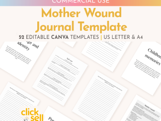 Mother Wound Prompted Journal Editable Canva Template | Commercial Use | Instant digital download | Journal prompts with affirmations
