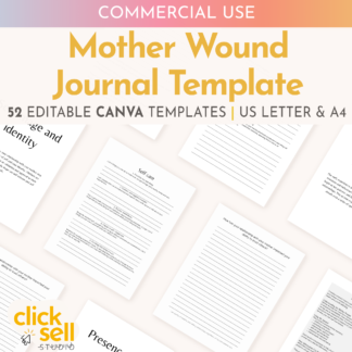 Mother Wound Prompted Journal Editable Canva Template | Commercial Use | Instant digital download | Journal prompts with affirmations