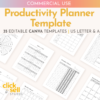Productivity Planner Editable Canva Template | Commercial Use | Instant digital download | Fully customisable daily weekly monthly planners