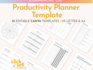Productivity Planner Editable Canva Template | Commercial Use | Instant digital download | Fully customisable daily weekly monthly planners