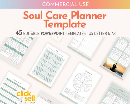 Soul Care Planner Editable Powerpoint Template | Commercial Use | Instant digital download | Fully customisable PLR planner and worksheets