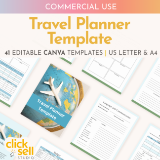 Travel Planner Editable Canva Template | Commercial Use | Instant digital download | Plan and organise your holiday or trip