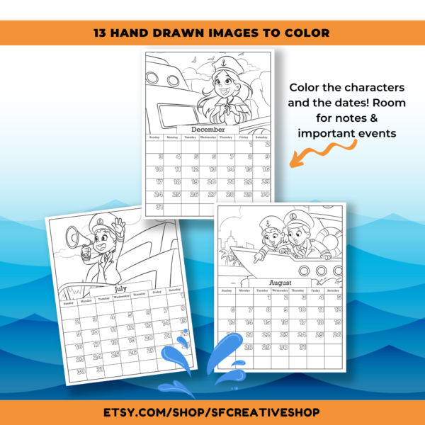 2023 Cute Sailors Coloring Calendar - Sunday Start - Image 2