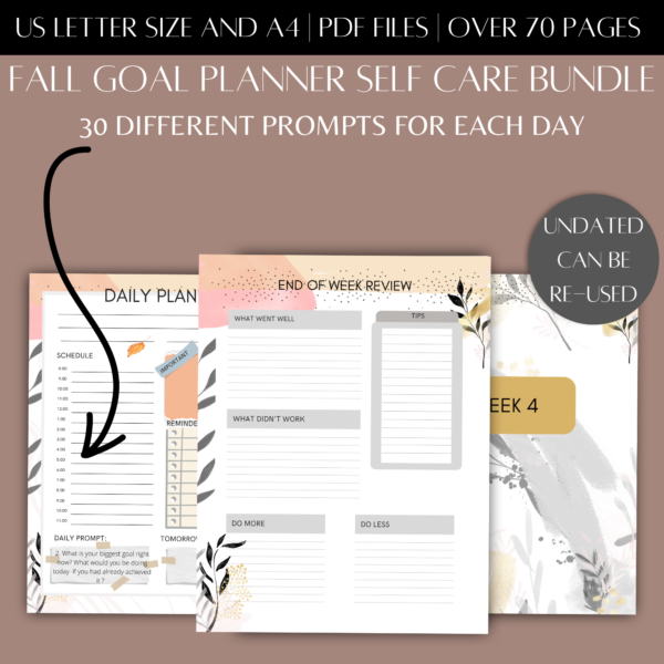 BUJO STYLE Self-Care Planner and Journal Bundle with Daily Prompts. Printable Planner Undated in US Letter , A4, A5 size - Image 3
