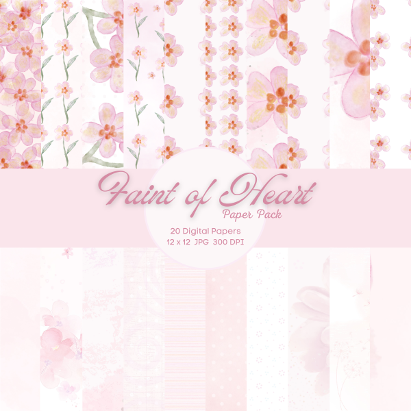 Faint of Heart Digital Paper Pack, 20 Beautiful Designs, Printable, Journaling Paper, Scrapbooking Paper