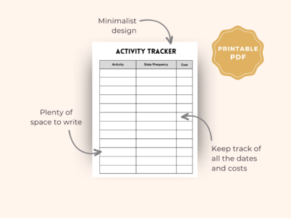 Minimalist Activity Tracker, Printable Activity Tracker, Planner Page - Image 3