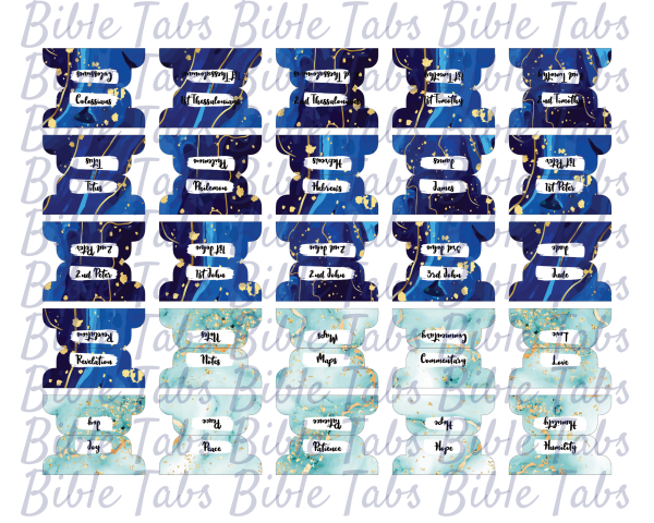 Galaxy & Seafoam Marbled Bible Tabs, Double Sided Printable Bible Tabs for Bible Journaling and Devotionals, Blue and Gold Marbled Tabs - Image 6