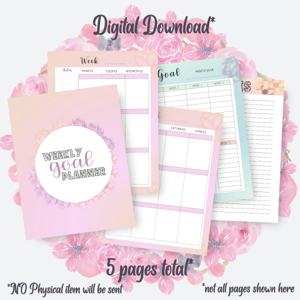 Pastel flowers weekly planner – weekly goal planner - Image 2