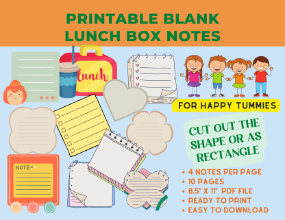 Printable Blank Lunch Box Notes for Kids