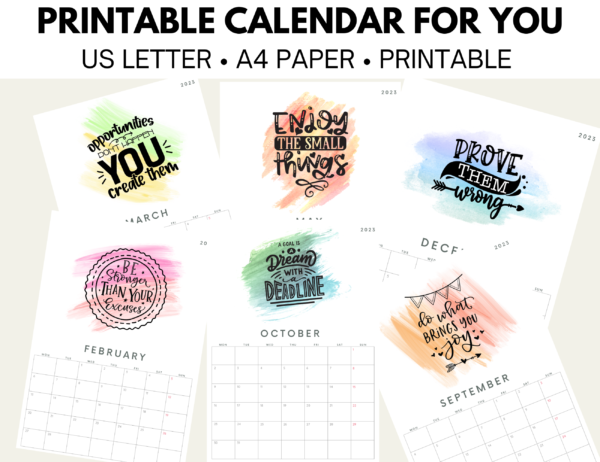 Watercolor Motivational Printable 2023 Calendar - Image 2