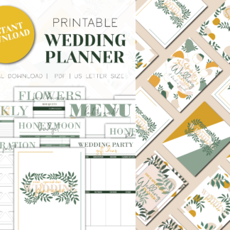 gold and sage green wedding planner printable