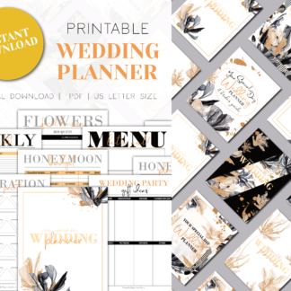 black and gold wedding planner printable