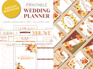 Autumn Red and Fall Green Wedding Planner Printable, Wedding Binder Printable, Wedding Planner Organizer, Wedding Planning Book, Printable Wedding planner Kit