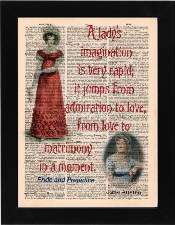 matrimony Pride and prejudice book page art with frame