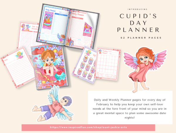 Cupid's Day PLANNER, 30 Daily, 4 Weekly Layouts, 1 Monthly Layout,Printable Templates, US Letter, Cupid Valentine's Day, Date Night Planner - Image 3