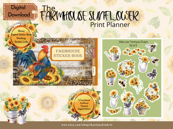 2023 Dated Undated Print PLANNER, Farmhouse Sunflower Daily, Weekly, Monthly, Coloring, Digital Sticker, Sticker book, Journal Pages, Letter - Image 7