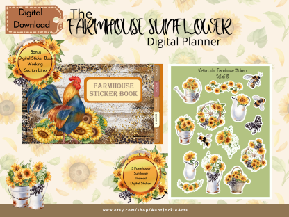 2023 Dated Undated Digital PLANNER, Farmhouse Sunflower Daily, Weekly, Monthly, Coloring, Digital Sticker, Sticker book, Journal Pages, Letter - Image 6