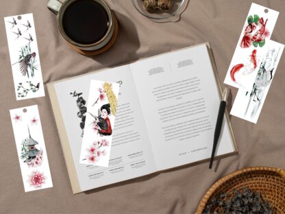 Set of 5 Japanese Themed Printable Bookmarks oriental design home printable PDF instant download