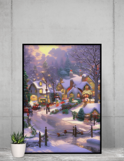 Beautiful Christmas Village Scene AI Art Instant Download Digital Print - Image 2