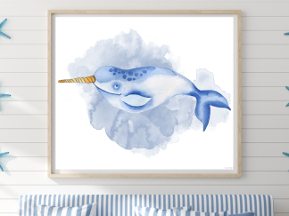 Blue Narwhal Wall Art