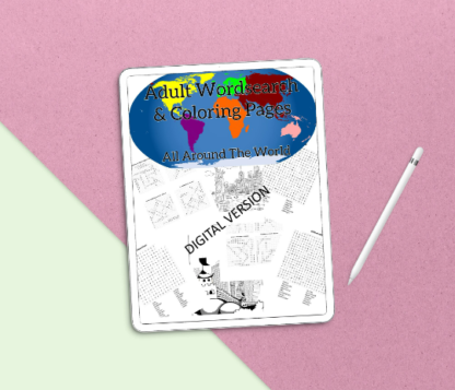Digital Wordsearch Puzzle and Coloring Book All Around The World instant download goodnotes, xodo, ipad, tablet, puzzle pages home printable