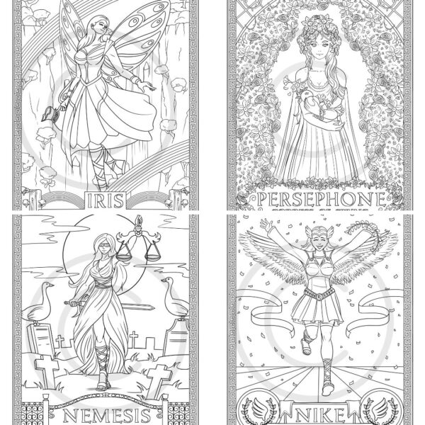 Greek Goddess (1) Printable Coloring Book, 15 Pages Plus Cover, Nemesis, Tyche, Iris, Asteria, Personal Use, Instant Download PDF - Image 4