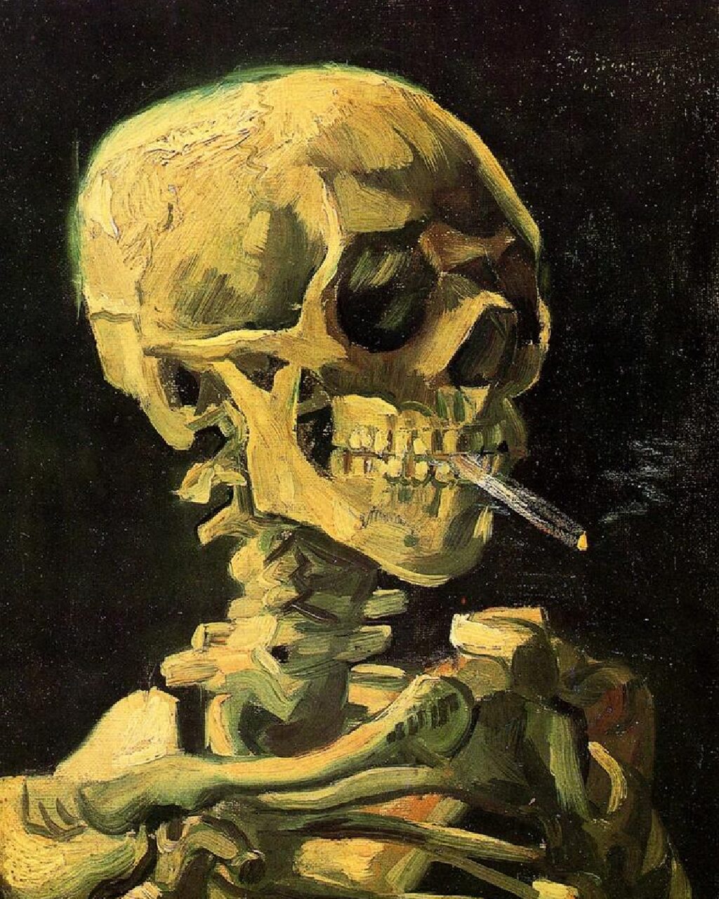 Skull with Burning Cigarette 20x28