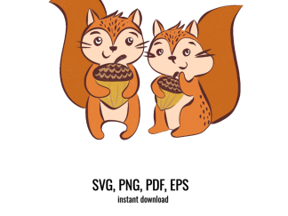Cute squirrel couple holding acorns-instant digital download graphic clipart - svg, png, pdf, eps