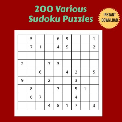200 Variety of Printable Sudoku Puzzles - Easy, Medium, and Hard