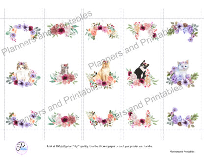 Set of 5 pretty Floral Cat themed Printable Bookmarks home printable PDF instant download - Image 4