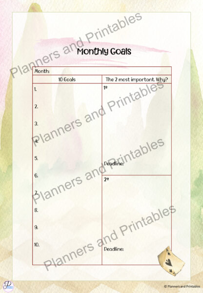 Alice in Wonderland themed Goal Planner 55 pages undated digital download print at home - Image 9