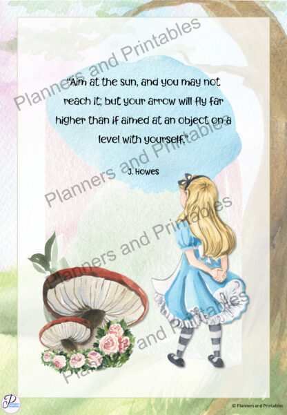 Alice in Wonderland themed Goal Planner 55 pages undated digital download print at home - Image 16