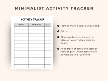 Minimalist Activity Tracker, Printable Activity Tracker, Planner Page - Image 2