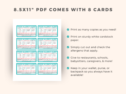 Food Allergy Alert Card, Chef Card, Top 9 Food Allergies, Printable - Image 6