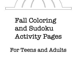 This image shows the cover of the "Fall Coloring and Sudoku Activity Pages for Teens and Adults."