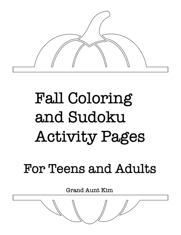 This image shows the cover of the "Fall Coloring and Sudoku Activity Pages for Teens and Adults."