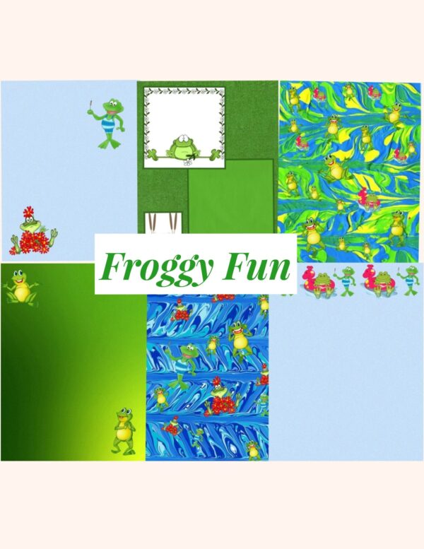 PRINTABLE Froggy Fun Patterns  Digital Paper Pack Scrapbook Paper Set of 6 Sheets