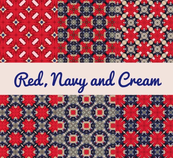 PRINTABLE Red, Navy and Cream Digital Paper Pack Scrapbook Paper Set of 6 Sheets